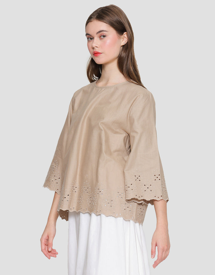 St. Yves Cropped Eyeled With Flare Sleeve Blouse Wanita