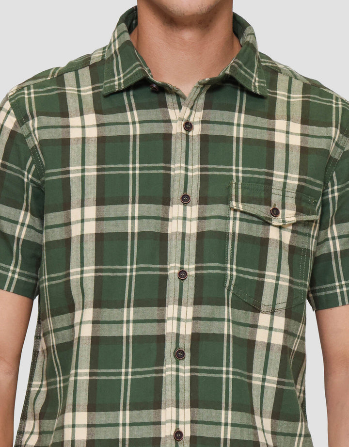 Lois Print Check Kemeja Lengan Pendek Pria