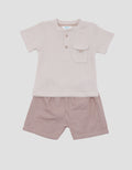 Little M Raglan Waffle With Button Baju Set Anak Laki-Laki