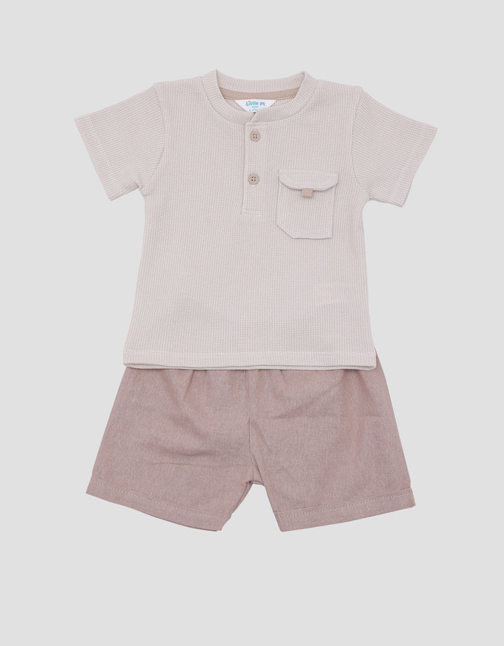 Little M Raglan Waffle With Button Baju Set Anak Laki-Laki