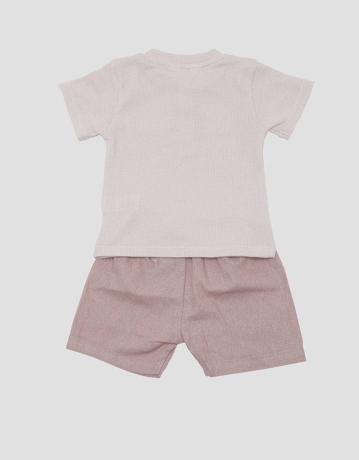 Little M Raglan Waffle With Button Baju Set Anak Laki-Laki