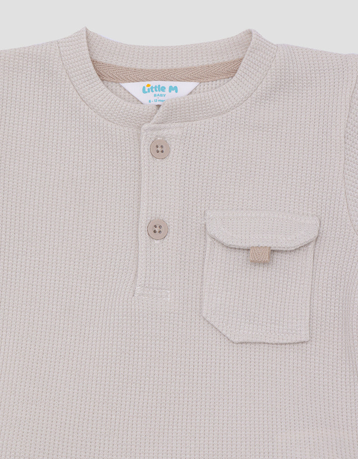 Little M Raglan Waffle With Button Baju Set Anak Laki-Laki
