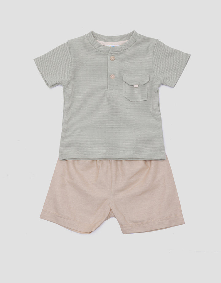 Little M Raglan Waffle With Woven Pakaian Setelan Anak Laki-laki