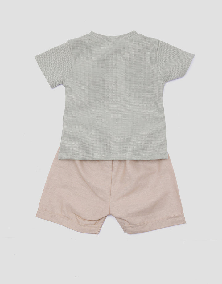 Little M Raglan Waffle With Woven Pakaian Setelan Anak Laki-laki