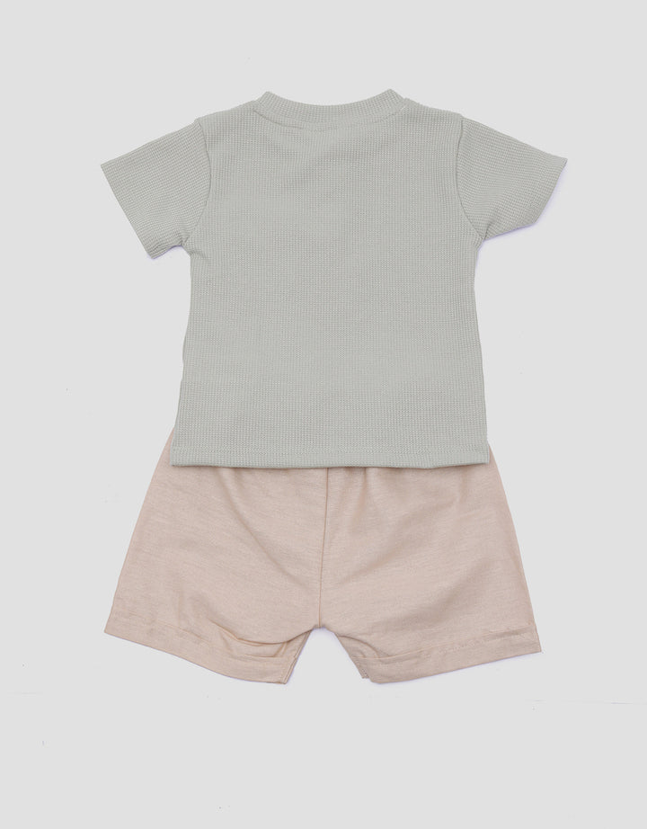 Little M Raglan Waffle With Woven Pakaian Setelan Anak Laki-laki