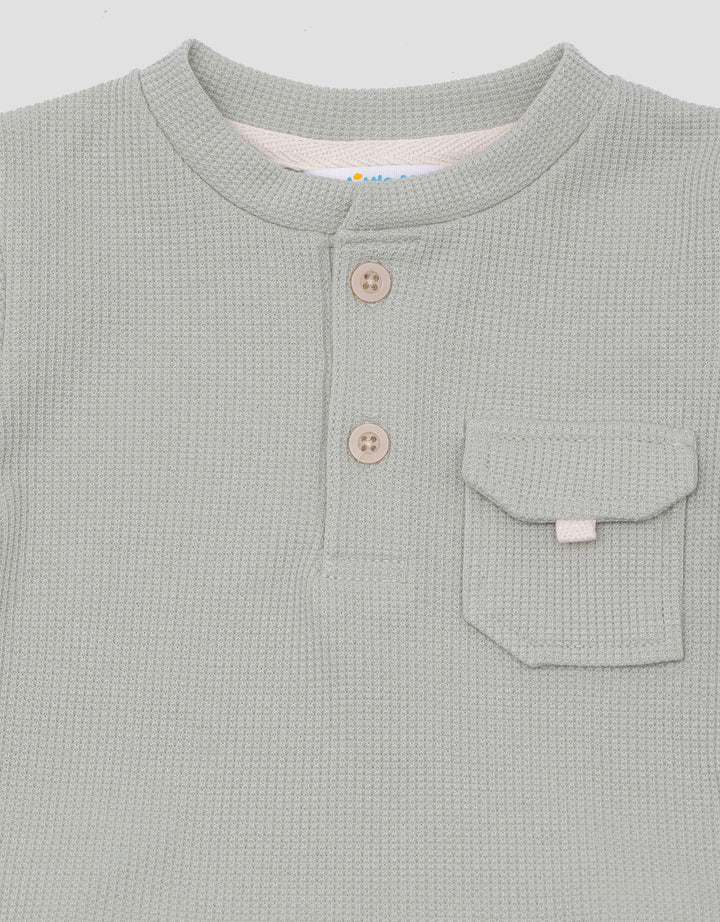 Little M Raglan Waffle With Woven Pakaian Setelan Anak Laki-laki