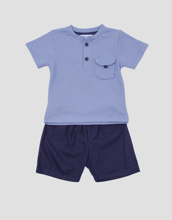 Little M Waffle With Button Baju Set Anak Laki-Laki