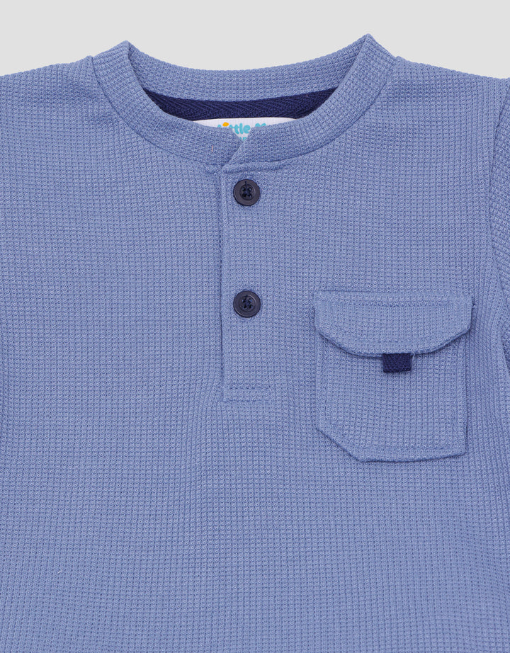 Little M Waffle With Button Baju Set Anak Laki-Laki