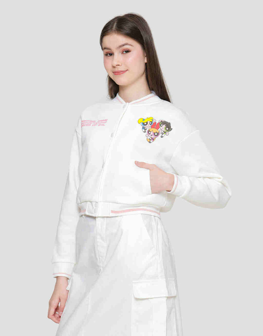 NEVADA FLEECE VARSITY POWERPUFF GIRLS JAKET WANITA