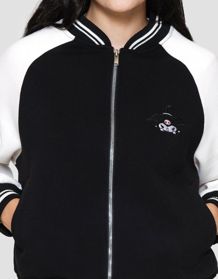 Nevada Fleece Reg Zipper Varsity Kuromi Jaket Wanita