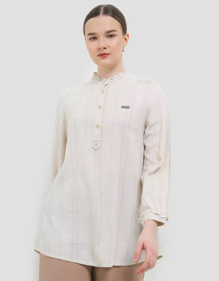 Expand Hinora Blouse Earth Tone Striped Wanita