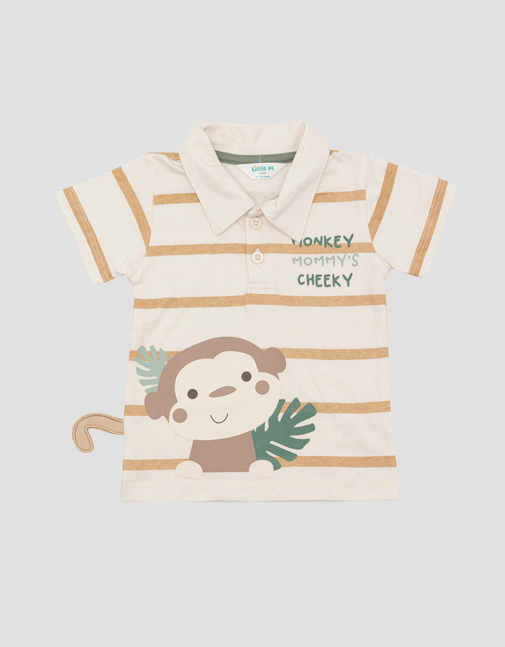 Pipiniko Stripe Monkey Kaos Lengan Pendek Bayi Laki-Laki