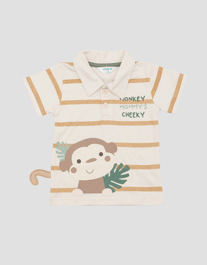 Pipiniko Stripe Monkey Kaos Lengan Pendek Bayi Laki-Laki