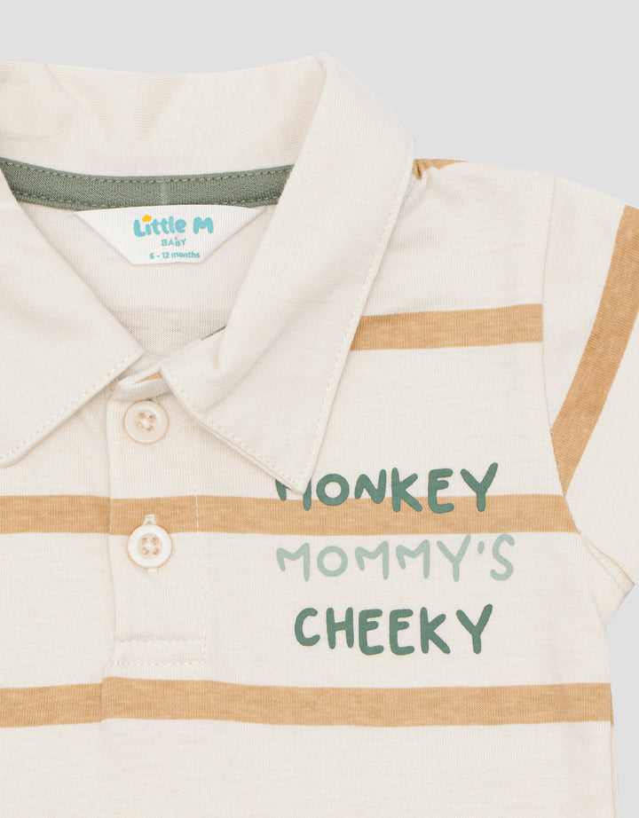 Pipiniko Stripe Monkey Kaos Lengan Pendek Bayi Laki-Laki