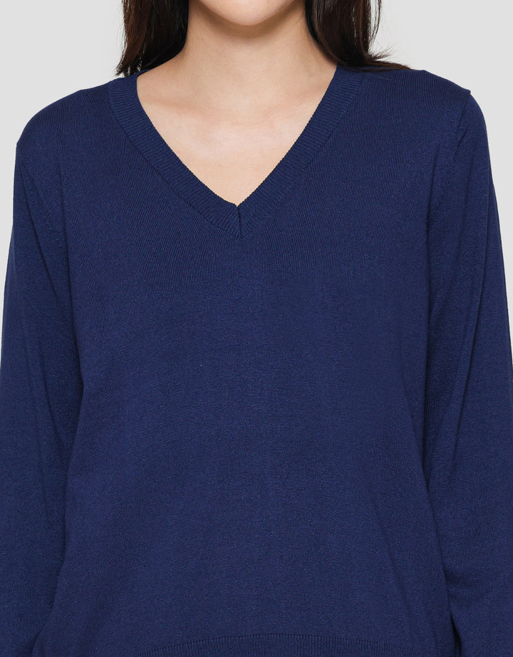 Connexion Vneck Polos Rajut Kaos Lengan Panjang Wanita