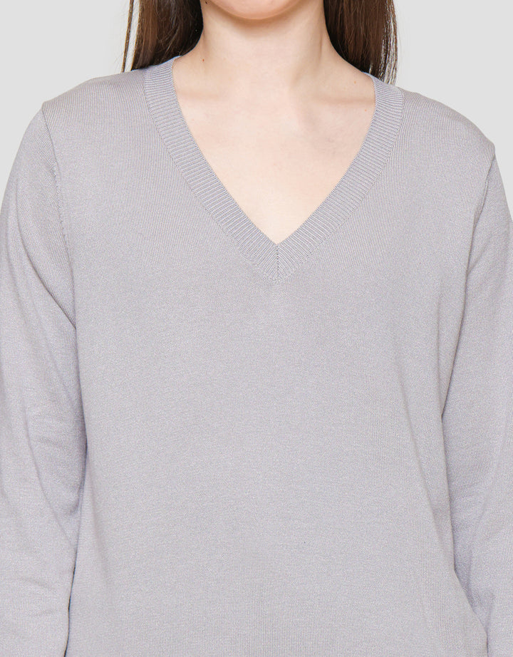 Connexion Vneck Polos Rajut Kaos Lengan Panjang Wanita