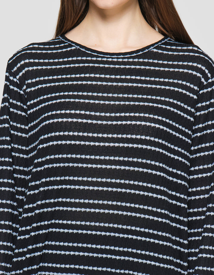 Connexion Stripe Rajut Kaos Wanita