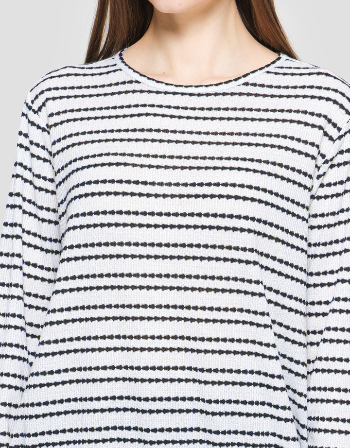 Connexion Stripe Rajut Kaos Wanita