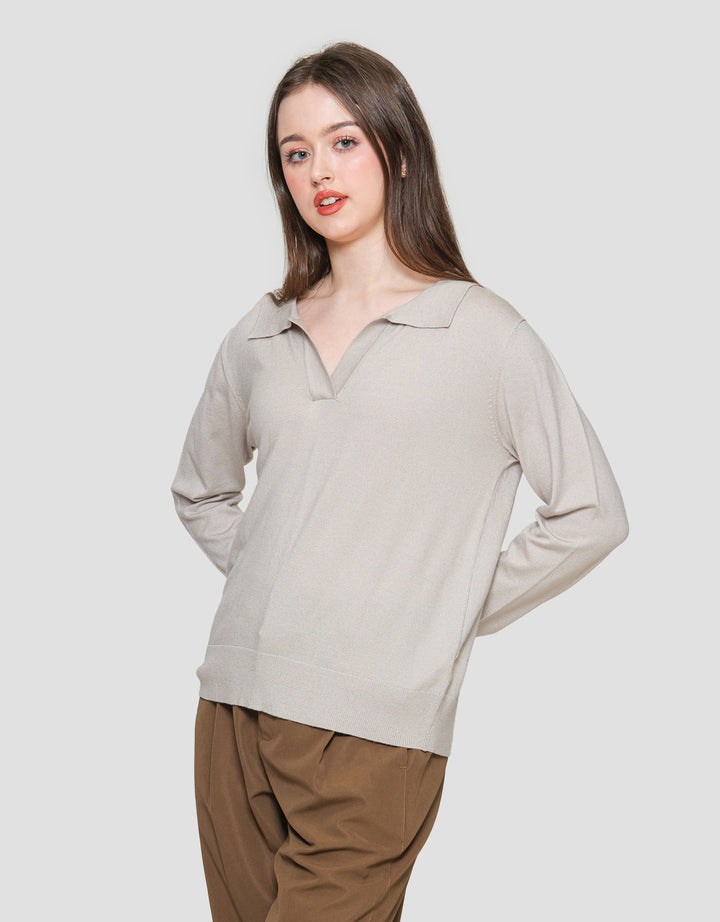 Connexion V Neck Knitted Long Sleeve Women's T-shirt