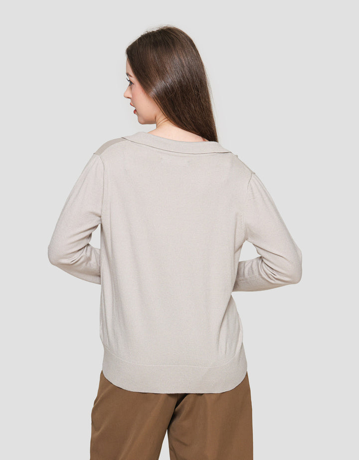 Connexion V Neck Knitted Long Sleeve Women's T-shirt