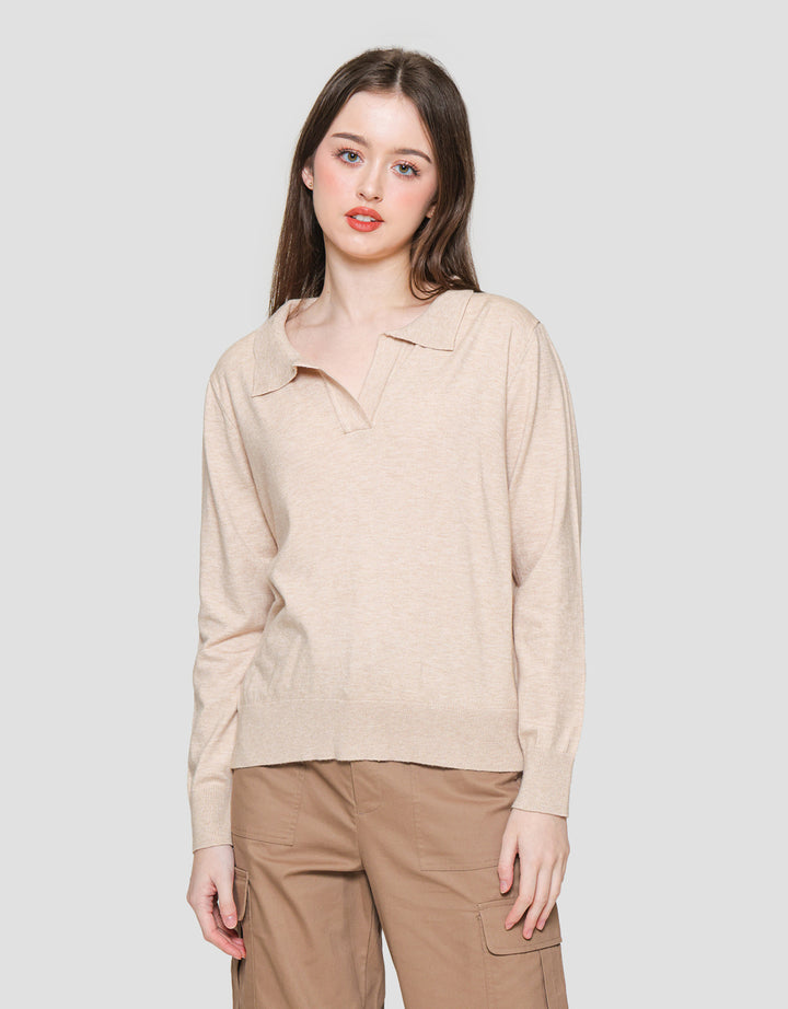 Connexion V Neck Knitted Long Sleeve Women's T-shirt