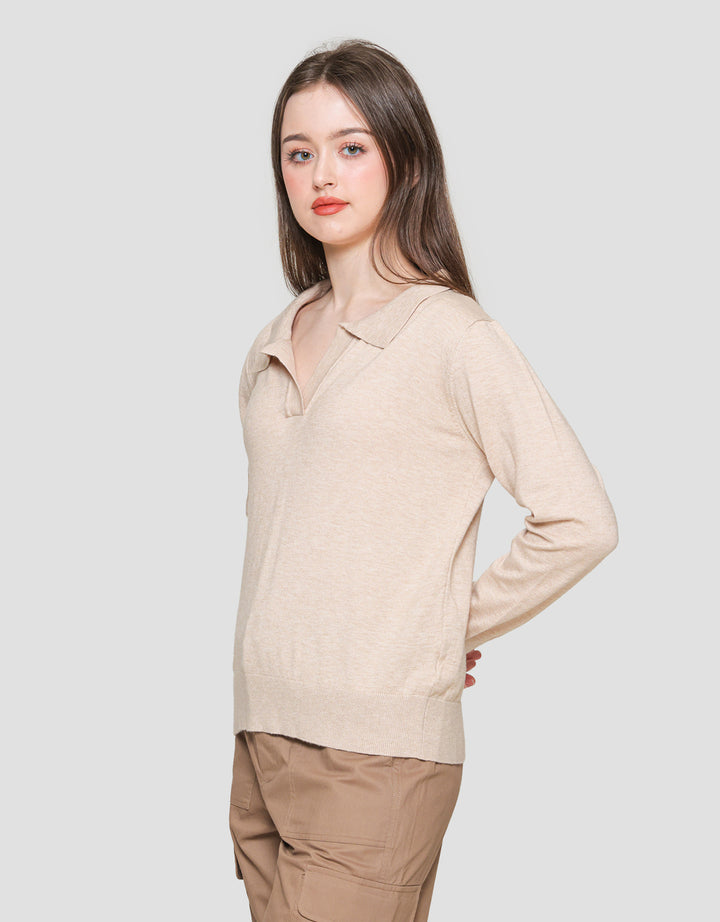 Connexion V Neck Knitted Long Sleeve Women's T-shirt