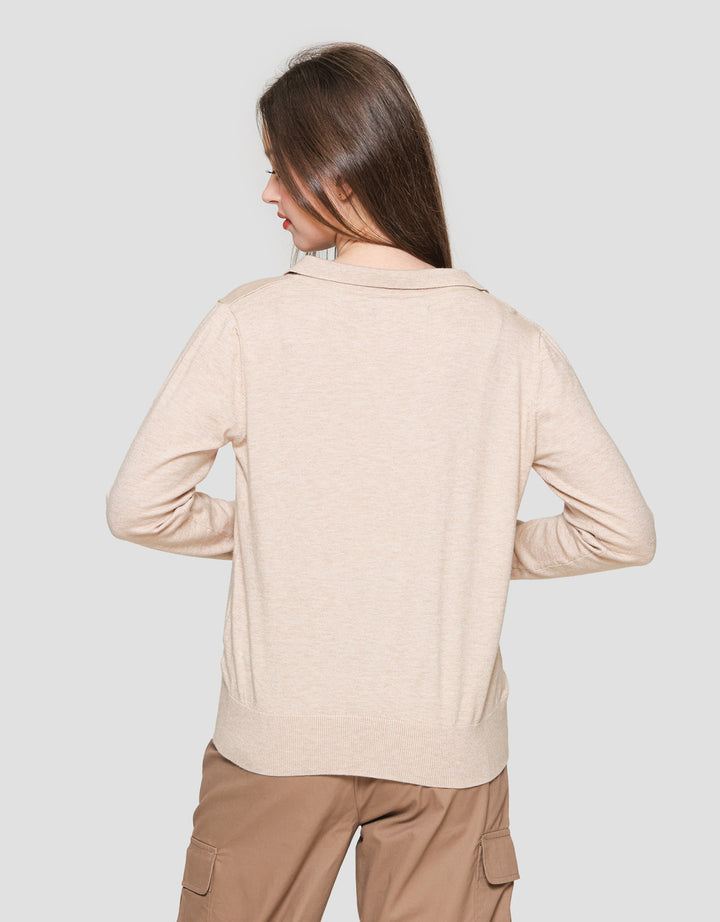 Connexion V Neck Knitted Long Sleeve Women's T-shirt