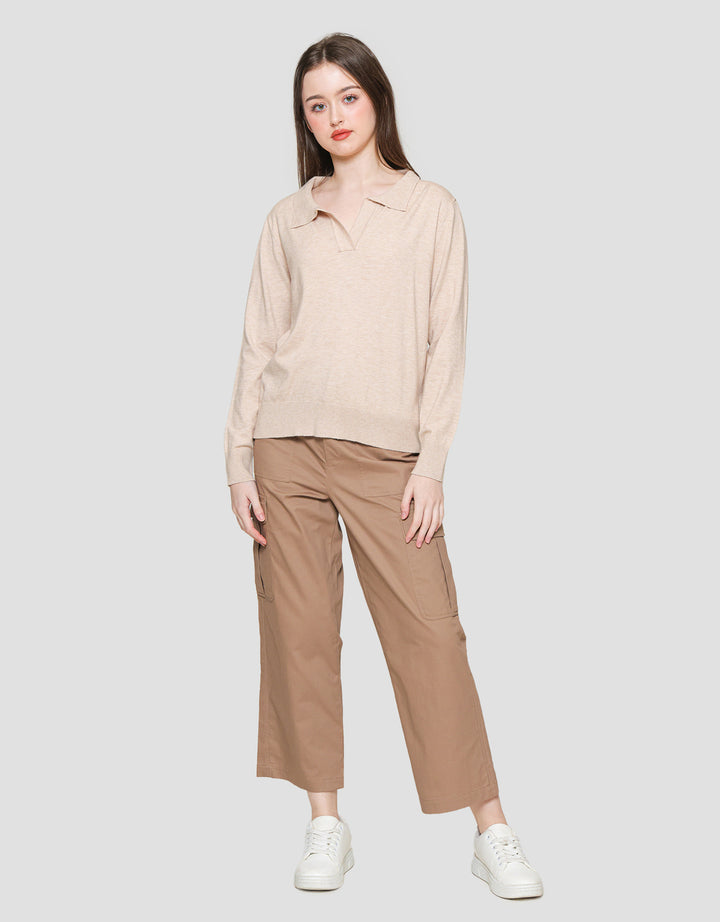 Connexion V Neck Knitted Long Sleeve Women's T-shirt