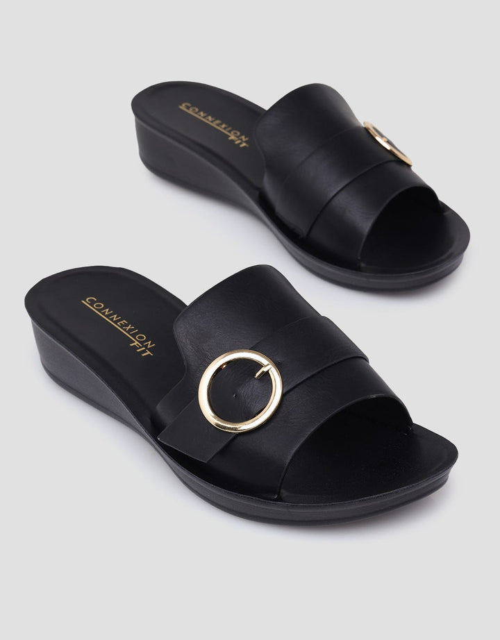 Connexion Gold Buckle Women's Wedge Sandals