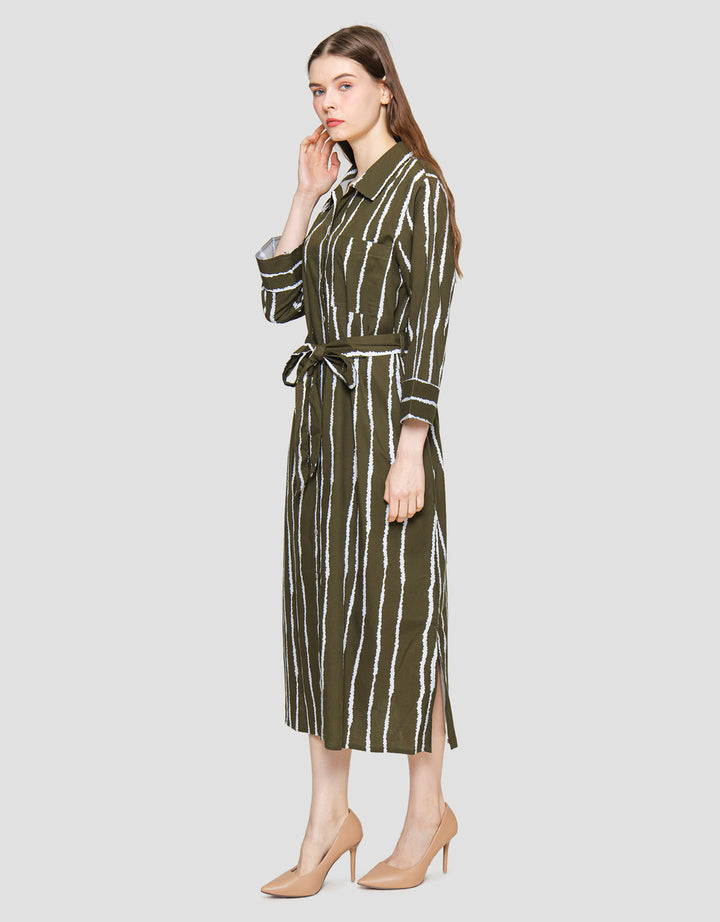 St. Yves Stripy Cotton Kemeja Dress Wanita
