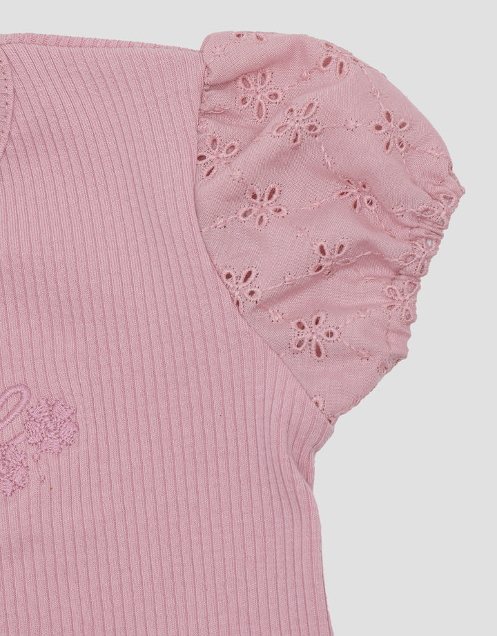 Little M Ribbed With Bordir Blouse Anak Perempuan