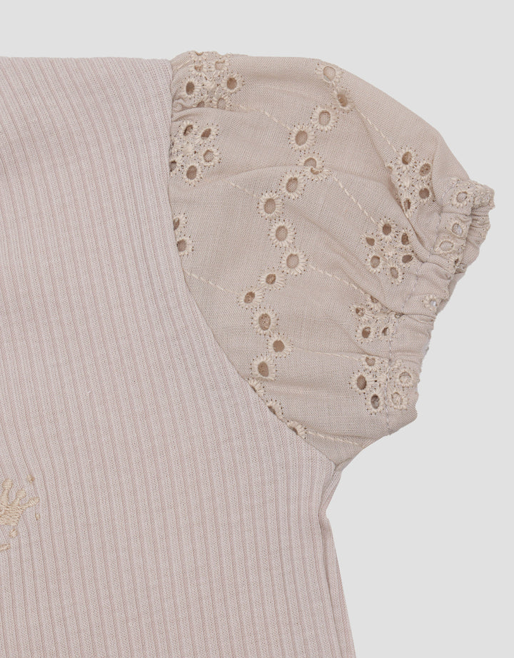 Little M Ribbed With Bordir Blouse Anak Perempuan