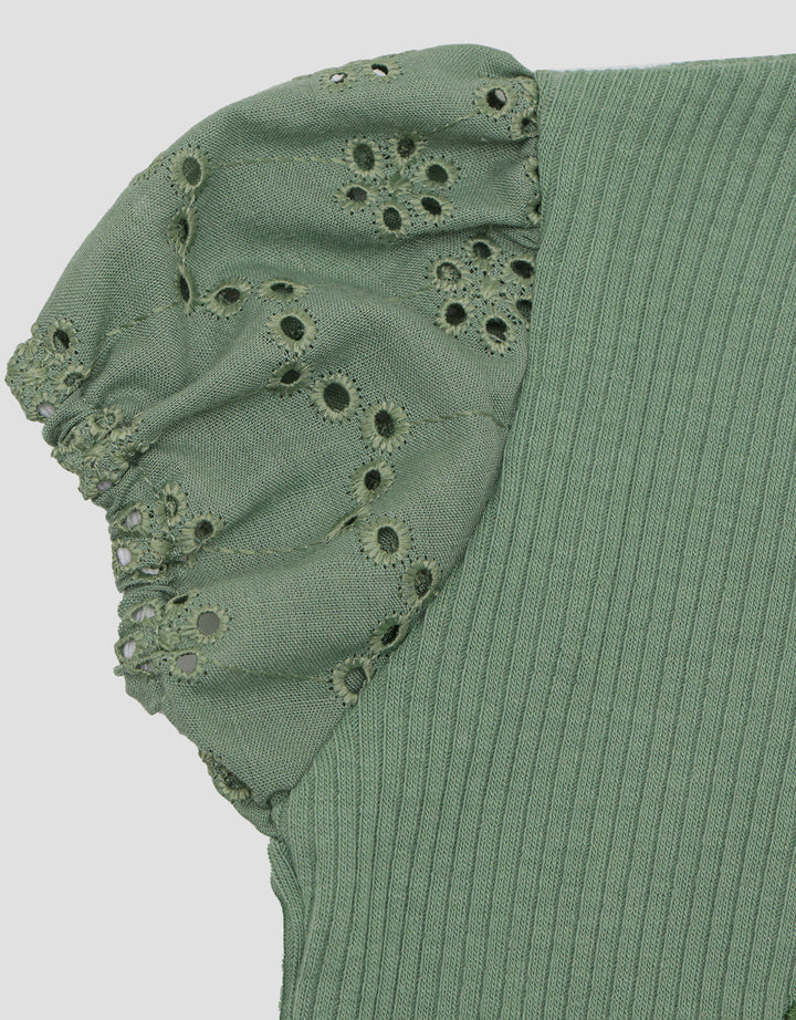 Little M Ribbed With Bordir Blouse Anak Perempuan