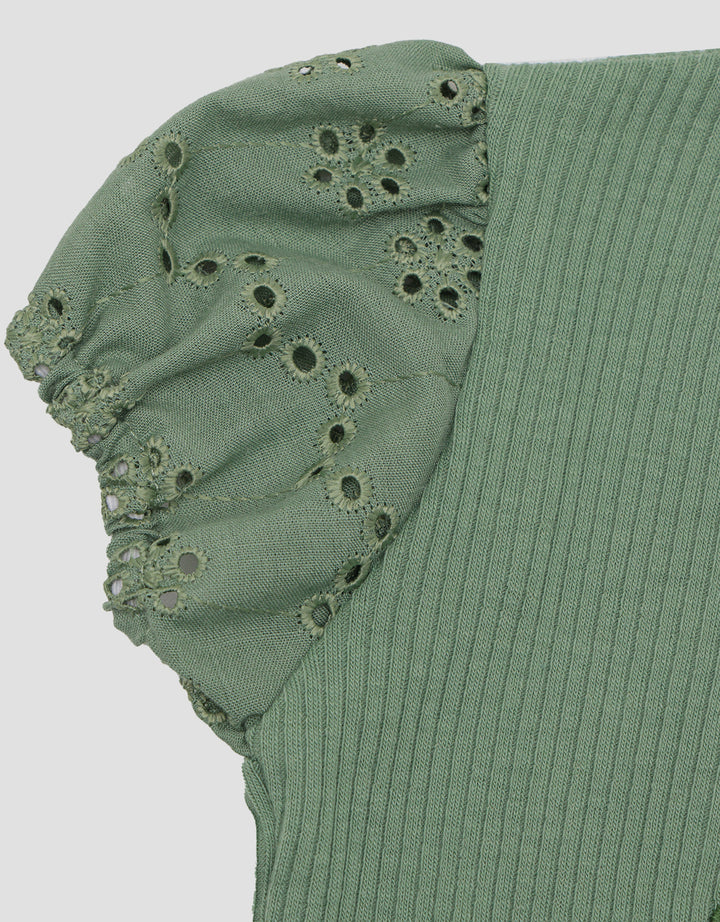 Little M Ribbed With Bordir Blouse Anak Perempuan