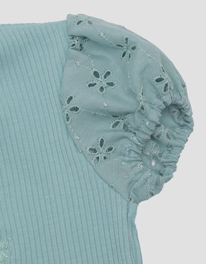 Little M Ribbed With Embroidery Blouse for Girls