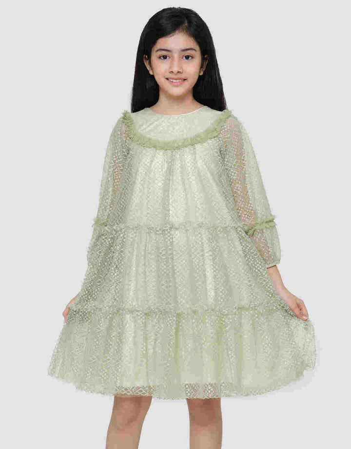Sweet Miss Brokat Leher Half Midi Dress Anak Perempuan