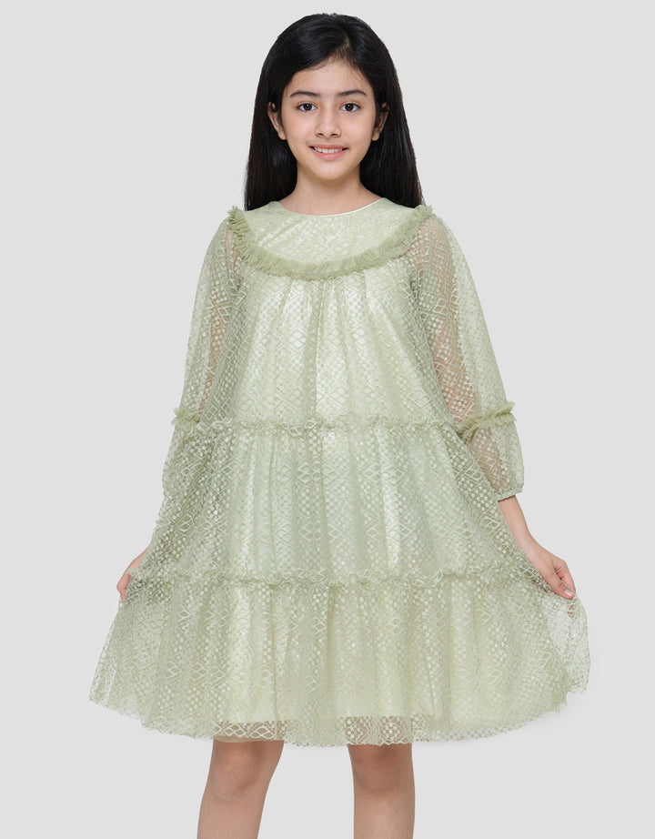 Sweet Miss Brocade Half Neck Midi Dress for Girls
