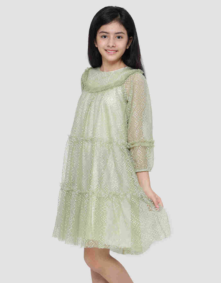 Sweet Miss Brokat Leher Half Midi Dress Anak Perempuan