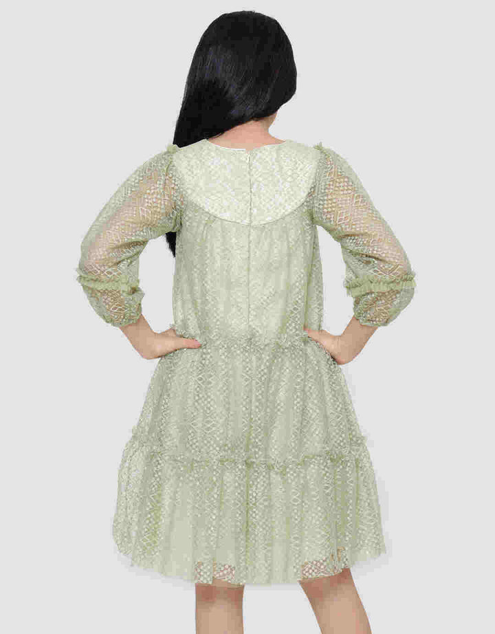 Sweet Miss Brokat Leher Half Midi Dress Anak Perempuan