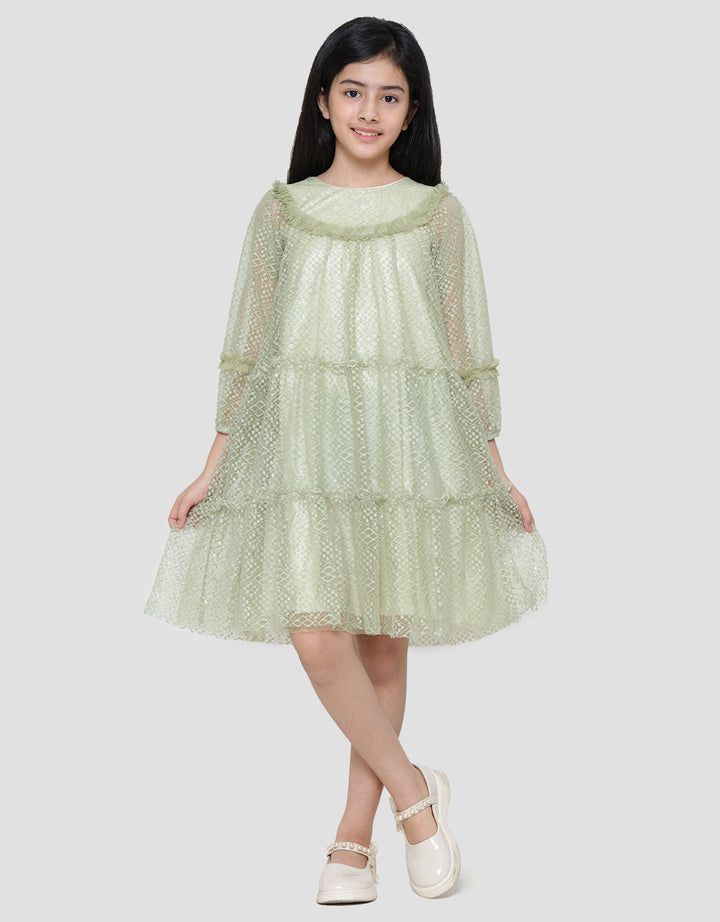 Sweet Miss Brocade Half Neck Midi Dress for Girls