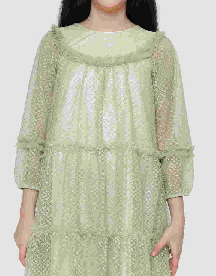 Sweet Miss Brokat Leher Half Midi Dress Anak Perempuan