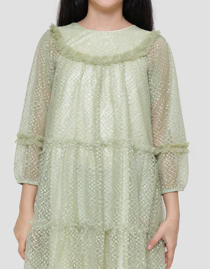 Sweet Miss Brocade Half Neck Midi Dress for Girls