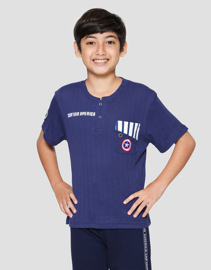 Marvel Captain America Kantong Kombinasi Kaos Henley Anak Laki-Laki