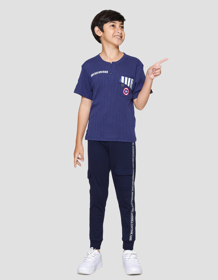 Marvel Captain America Kantong Kombinasi Kaos Henley Anak Laki-Laki