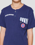 Marvel Captain America Kantong Kombinasi Kaos Henley Anak Laki-Laki