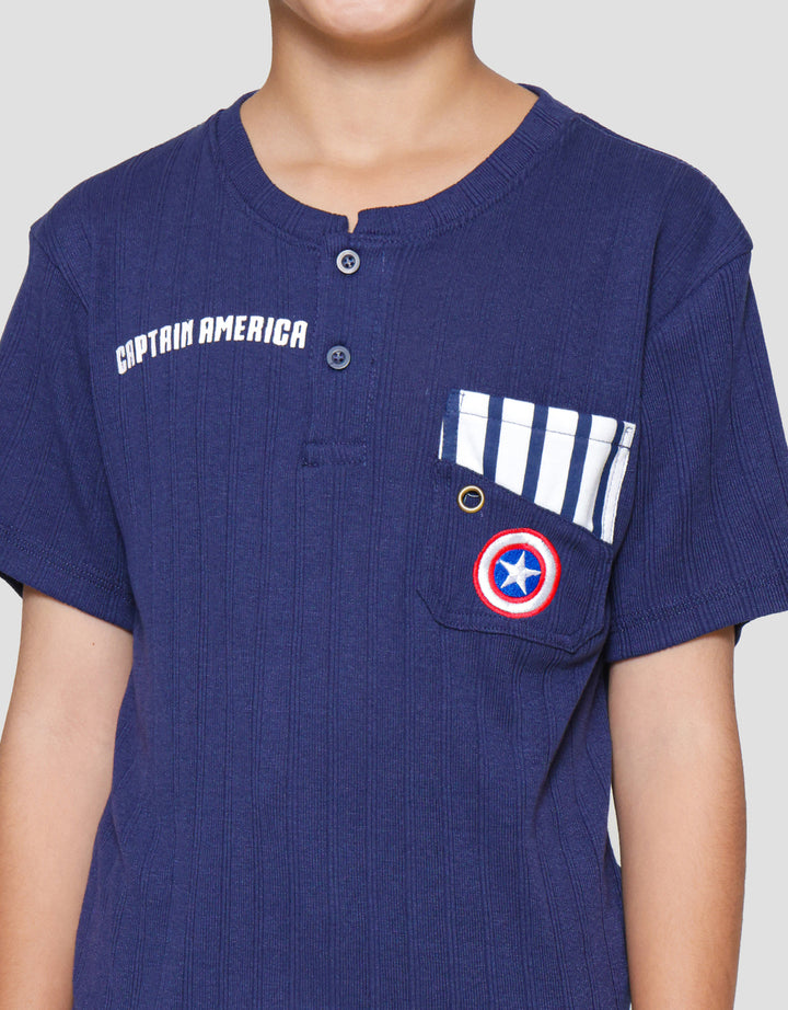 Marvel Captain America Kantong Kombinasi Kaos Henley Anak Laki-Laki
