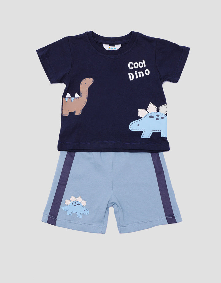 Little M Jersey Cool Dino Blue Pakaian Setelan Anak Laki-laki