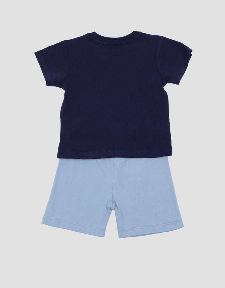 Little M Jersey Cool Dino Blue Pakaian Setelan Anak Laki-laki
