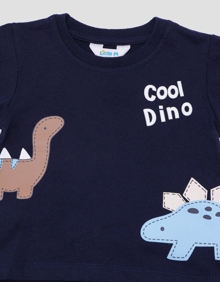 Little M Jersey Cool Dino Blue Pakaian Setelan Anak Laki-laki