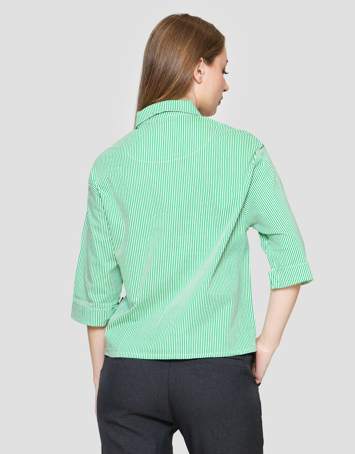 Lois Girl Print Stripes Kemeja Lengan Panjang Wanita